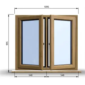 1095mm (W) x 995mm (H) Wooden Stormproof Window - 2 Opening Windows (Left & Right) - Toughened Safety Glass