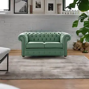 Chesterfield 2 Seater Shelly Jade Green Leather Sofa Settee Bespoke In Classic Style