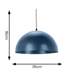 ValueLights Stassi Navy Blue Dome Ceiling Pendant Hanging Light Fitting for Living Room Kitchen - LED Bulb Included