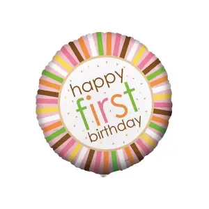 Contrast Striped 1st Birthday Foil Balloon Multicoloured (One Size)