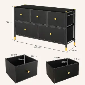 Costway 5 Drawers Dresser Tower Organizer Fabric Storage Chest of Drawers Metal Frame