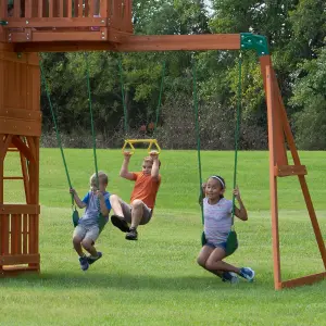 Backyard Discovery Skyfort II Wooden Climbing Frame with 2 x Swings, Trapeze and 1 x Slide