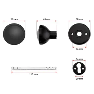 Black Rim Mortice Knob Plastic 50mm