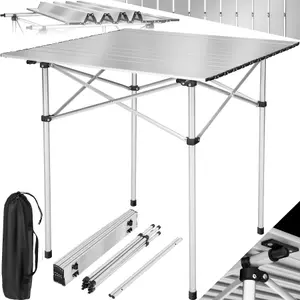 Camping Table - foldable aluminium, with transport bag - grey