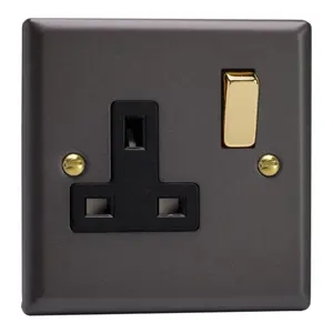 Varilight 1-Gang 13A Double Pole Switched Socket Vogue Slate Grey