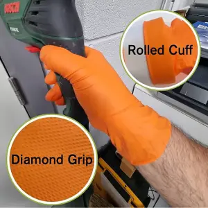 Diamond Grip Extra Thick Orange Nitrile Gloves (50 Pack)