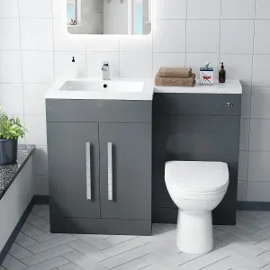 Nes Home Aric 1100mm Left Hand Grey Basin Combination Vanity Unit - Melbourne Back To Wall Toilet