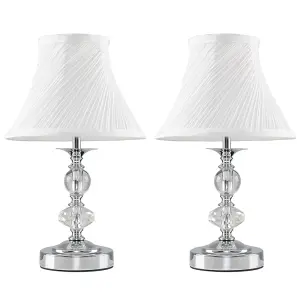 ValueLights Jaigier Pair of Modern Polished Chrome Touch Table Lamps with White Pleated Shades