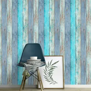 Navy Blue Teal Wood Effect Wallpaper Erismann Paste The Wall Textured Vinyl