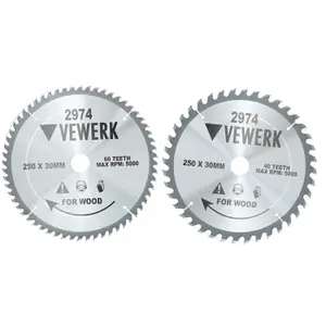 250mm x 30mm TCT Tungsten carbide Tipped Circular Saw Blades 40 and 60 Teeth