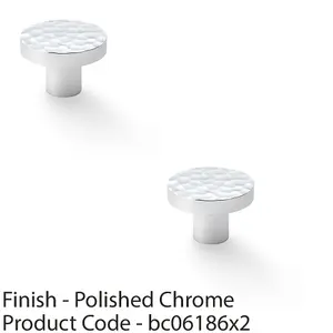 2 PACK - Slim Hammered Door Knob Polished Chrome 38mm Round Cupboard Cabinet Pull Handle