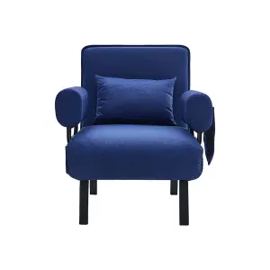 Blue Linen Upholstered 3-in-1 Lounge Armchair Sofa Chair and Sofa Bed with Pillow