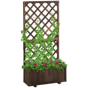 Outsunny Flower Stand Plant Shelf Outdoor Pine w/ Trough Planter, Carbonised