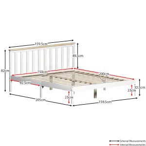 Vida Designs Milan White & Pine 5ft King Size Wooden Bed Frame - Low Foot End