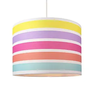 Modern and Cute Multi Coloured Rainbow Stripe Cotton Fabric Lamp Shade - 12