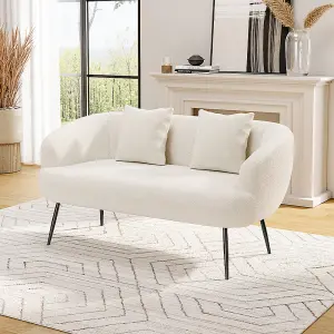 White Fabric Loveseat Sofa with Metal Legs&Pillows W 1440 mm