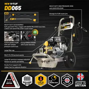 V-TUF DD065 160BAR 13.2L/M PETROL PRESSURE WASHER 6.5HP HONDA- SUPER SERIES PUMP