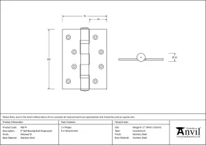 From The Anvil Polished SS 4 Inch Ball Bearing Butt Hinge (pair)