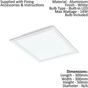 Flush Ceiling Light Colour White Shade Square White Plastic Bulb LED 14W Incl