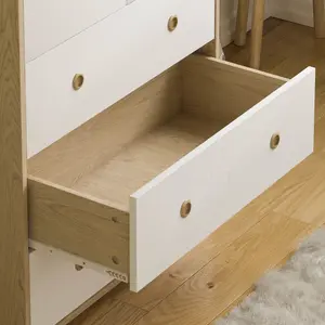 Junior Vida Neptune White & Oak 5 Drawer Chest Of Drawers Cabinet, Set of 2