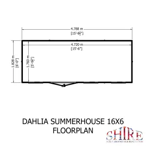 Dahlia 16x6ft Pent Summerhouse with double doors and 3 opening windows