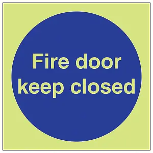 Fire Door Keep CLOSED Safety Sign - Glow in the Dark - 100x100mm (x3)