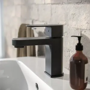 Nes Home Cloakroom Mono Basin Sink Mixer Tap Matte Black Brass Faucet