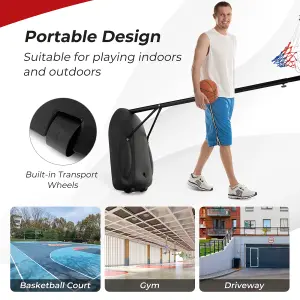 COSTWAY 170-230 cm Portable Basketball Hoop Adjustable Basketball Stand w/ Wheels