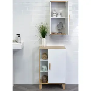 Showerdrape Nola Matt White & Bamboo Single Wall Bathroom Cabinet