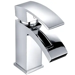 Rinse Bathrooms Mini Square Waterfall Bathroom Sink Monoblock Mixer Faucet Chrome