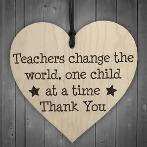 Red Ocean Teachers Change The World Wooden Hanging Heart Plaque