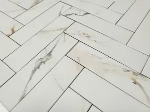 Top Ceramics White Marble Matt Metro Porcelain Wall Tile Flat (L)235mm x (W)62mm Each box 0.58sqm