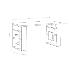 Decortie Labirent Modern Working Table with Bookshelf Legs White Oak 137cm