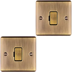 2 PACK 1 Gang 13A Unswitched Fuse Spur ANTIQUE BRASS & BLACK Mains Isolation