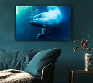 Polar Bear Swimming Canvas Print Wall Art - Medium 20 x 32 Inches