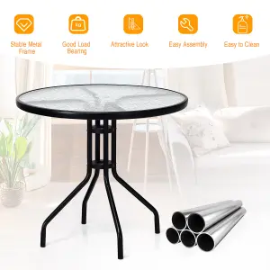 Costway Outdoor Patio Table Round Coffee Tea TableTempered GlassTop with Umbrella Hole