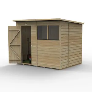 Forest Garden Beckwood Shiplap 8x6 ft Pent Natural timber Wooden Pressure treated Shed with floor & 2 windows (Base included) - Assembly service included