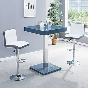 Topaz Glass Grey Gloss Bar Table 2 Copez White Grey Stools