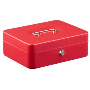 Hardys Metal Cash Box Money Bank Deposit Steel Tin Security Safe Petty Key Lockable - 10" Red