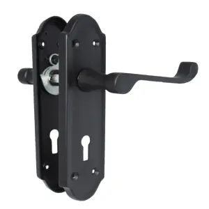 Ashford Door Handle Key Lock Scroll Lever - Matt Black Key Lock Hinge Pack