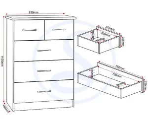 Nevada 3+2 Drawer Chest in Black Gloss Finish