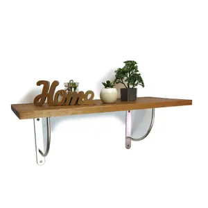 Solid Pine Rustical Shelf Medium Oak with LUK02 Bracket 25x100cm