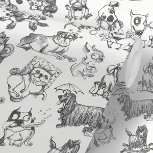 Pooches Wallpaper Mono Muriva 102577