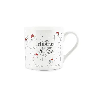 Purely Home Cat Christmas Mug - Festive Novelty Xmas Gift - Bone China Tea/Coffee Cup