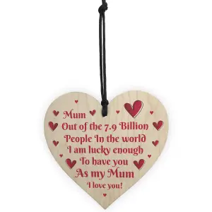 Red Ocean I Love You Mum Gifts Hanging Sign For Birthday Mothers Day Wooden Heart Plaque