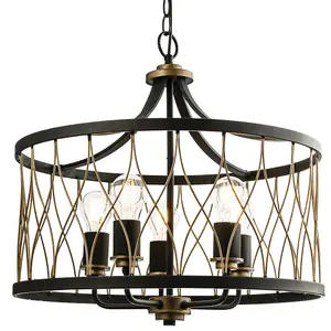 Multi Light Ceiling Pendant 5 Bulb MATT BLACK & BRONZE Vintage Chandelier Lamp