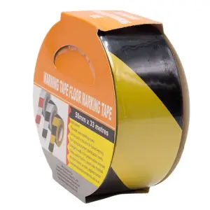 Hazard Warning Floor Tape Social Distancing Marking Out Yellow Black 33m 50mm