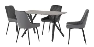 Athens Dining Set Concrete Effect with Grey Velvet Chairs