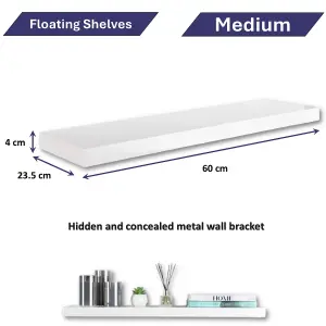 White Wooden Floating Shelves, Small 60 cm White Wooden Wall Mounted Decorative Storage Shelf