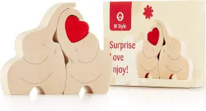 Loving Wooden Elephant Couple Figurine with Red Heart - Heartfelt Ornament Decor Gift with a Message of Love